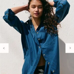 Free People the daily shirt Blue Button-Up Blouse